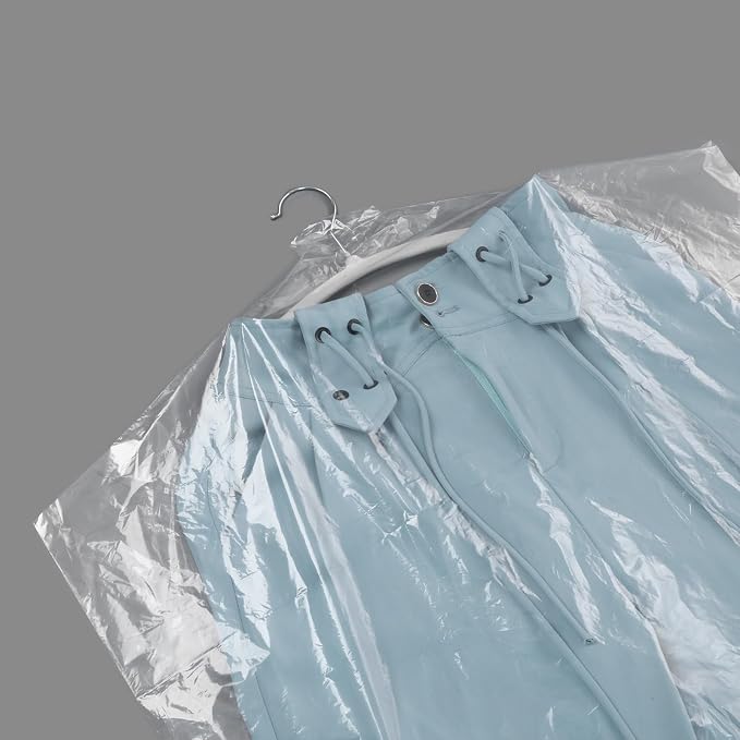 50Pcs Clear Plastic Garment Bags, 24x60 In Thick Transparent Clothing Dust Covers, Dry Cleaning Covers for Hanging Clothes, Laundry Bags Dust Proof Garment Bag for Closet Storage Travel