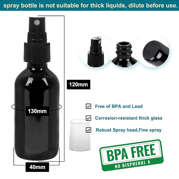 NOOEEISS Black Glass Small Spray Bottle 2 oz 48 Packs,Fine Mist Sprayer Small Clear Bottles,Refillable Containers mini spray bottles for Cleaning Solutions and Skin Care (Black 48pcs)