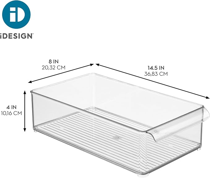 iDesign Large Stackable Fridge or Freezer Bin, Set of 6, Clear | Front Handle, Made in USA