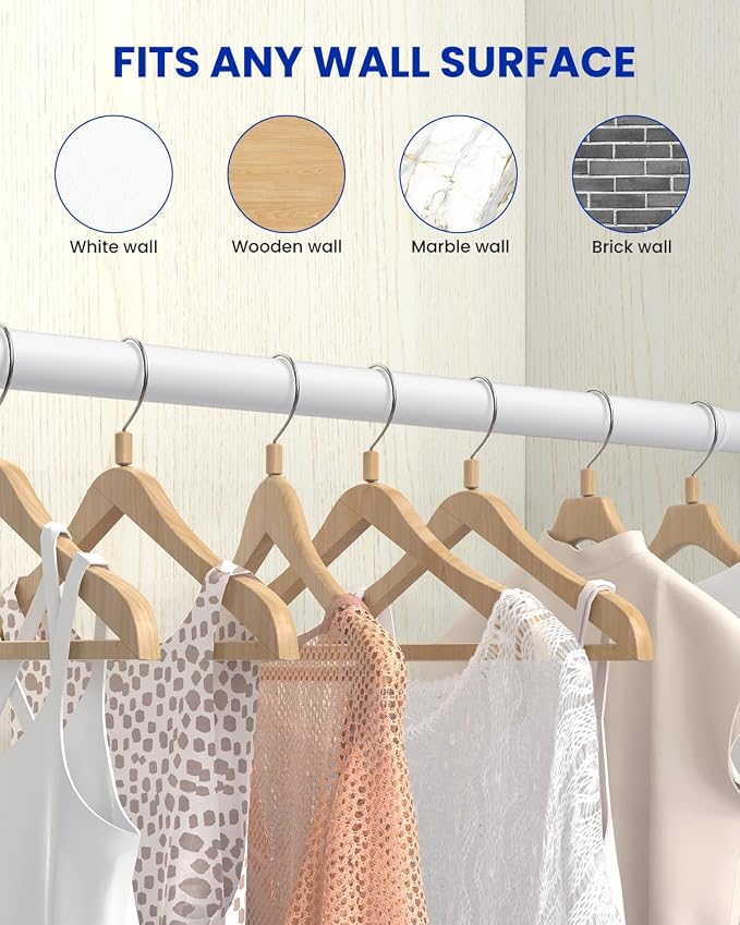 Supforce Closet Rods for Hanging Clothes, 17 to 39 Inches Stepless Adjustable Metal Closet Rod, 1.3 Inches Heavy Duty Clothes Hanging Rod for Closet Wardrobes Laundry RV, White