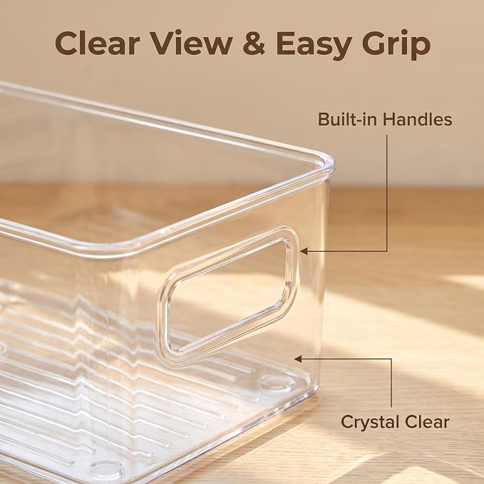 8-Piece Kitchen Storage and Organization Set | Expandable Drawer Organizer Bins and Stackable Storage Containers for Cabinet, Pantry,Refrigerator,Clear Plastic Adjustable