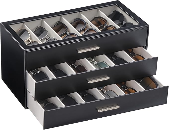 Lolalet Sunglasses Storage Box for Women, Eyewear Eye Glass Organizer with Clear Top Display Holder Case