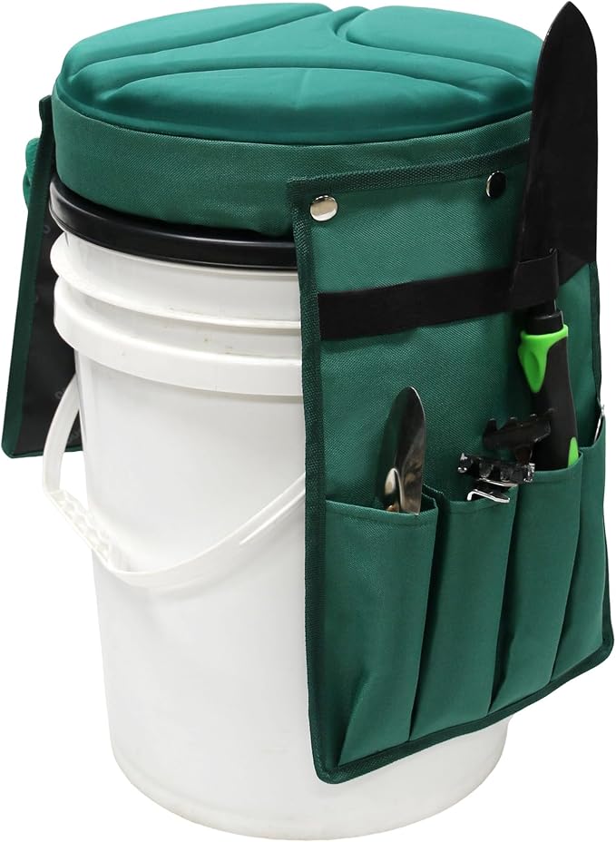 5 Gallon Swivel Bucket Seat Lid with Tool Organizer Bag, 360° Silent Rotating Padded Cushion (3" Thick), Waterproof Bucket Cover Stool for Gardening, Fishing, Hunting, Car Wash