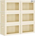 Homsorout Large Storage Baskets with Lids - Stackable Cube Bins for Closet, 6 Pack Beige Windows Organizer Bins, Home Organizers and Storage for Clothes, CD, Towels