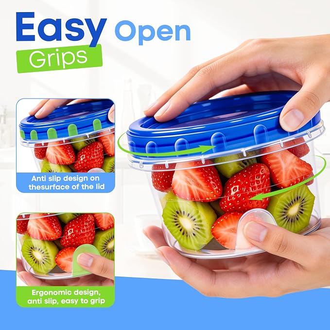 Freezer Storage Containers, 6 Pack-16 Oz Food Storage Containers with Twist Top Lids,BPA Free, Reusable, Meal Prep,Microwave and Dishwasher Safe
