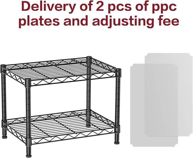 SINGAYE Small Wire 2 Shelves Pantry Metal Shelf Floor Organizer Under Desk | Armoire Adjustable Floor Kitchen Narrow Organizer Rack Shelving Short Square Stackable Standing Storage Tier Under Unit