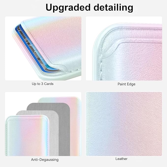 KRTALS Magnetic Wallet Cell Phone Card Holder for Phone Case with Mag-Safe, Stronger Magnetic RFID Leather Phone Wallet Stick on Series of iPhone 17/16/15/14/13/12 and Pro/Promax, Rainbow Color