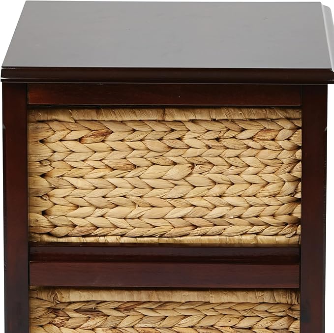 OSP Home Furnishings Seabrook Storage Tower with Solid Wood Frame and Natural Baskets, 3-Drawer, Espresso Finish
