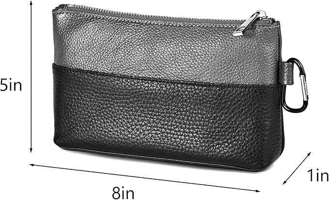Leather Tool Bag Zipper Pouch, Premium Tool Pouch with Zipper, Utility Multipurpose Storage Organizer Tool Pouches with Carabiner Metal Zipper for Tools, Stationary, Pencil Pouch