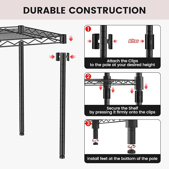 Xcity Storage Shelves, 1 Tier Heavy Duty Metal Shelving Unit, 350 LBS Adjustable Steel Wire Shelf for Commercial, Pantry, Kitchen, Garage, 14" D x 14" W x 15" H, Black
