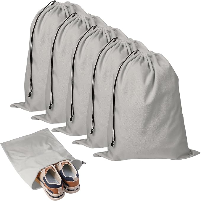 5 Pack Shoe Bags for Travel, Washable Dust Bags for Storage & Packing 17.7" x 13.8" Dustproof Shoe Bags Duster Flannel Shoes Storage with Drawstring Closure for Boots Handbags Shoes & Toys (Grey)