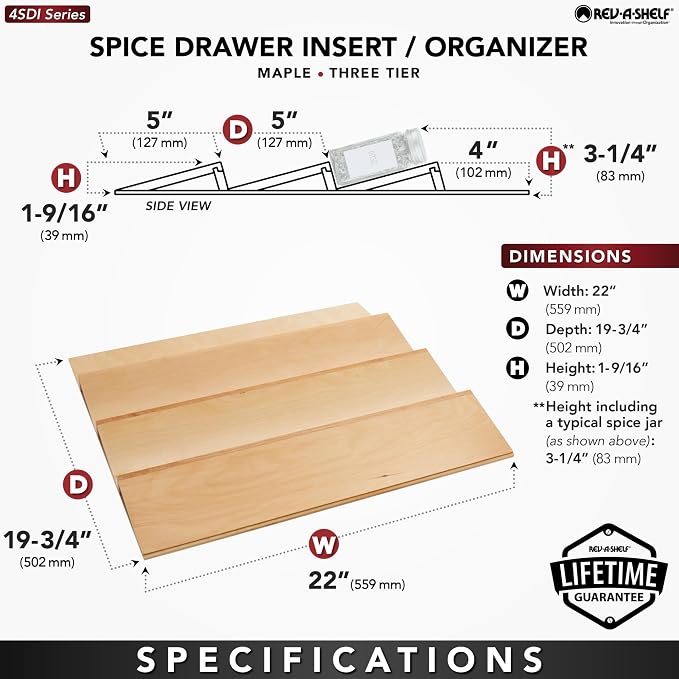 Rev-A-Shelf Walnut Trim-to-Fit Spice Drawer Insert Organizer