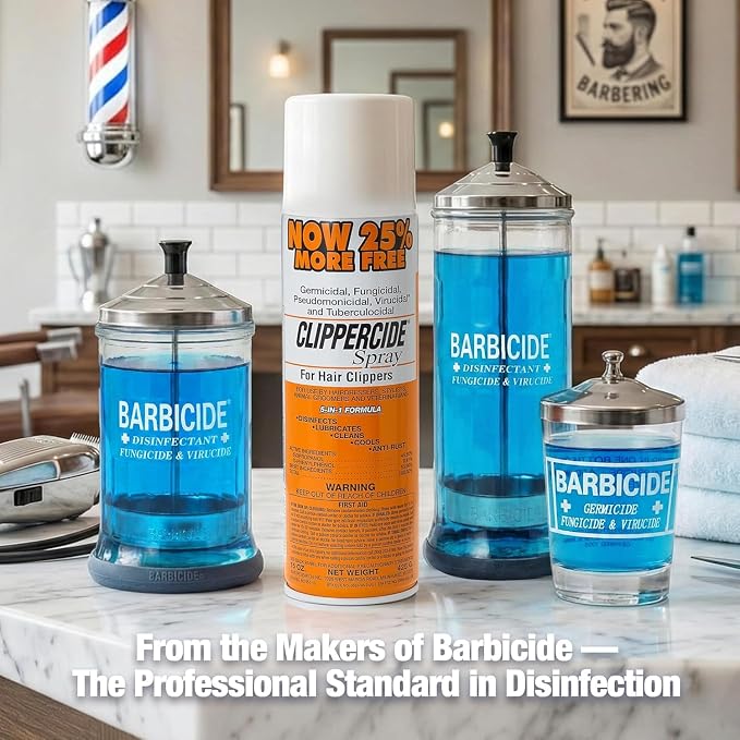 CLIPPERCIDE 5-in-1 Clipper Disinfectant Spray 15oz, 6 Pack | Cleans, Lubricates, Cools, Prevents Rust & Disinfects | Professional Clipper Spray for Barbers, Stylists & Pet Groomers | Made by BARBICIDE