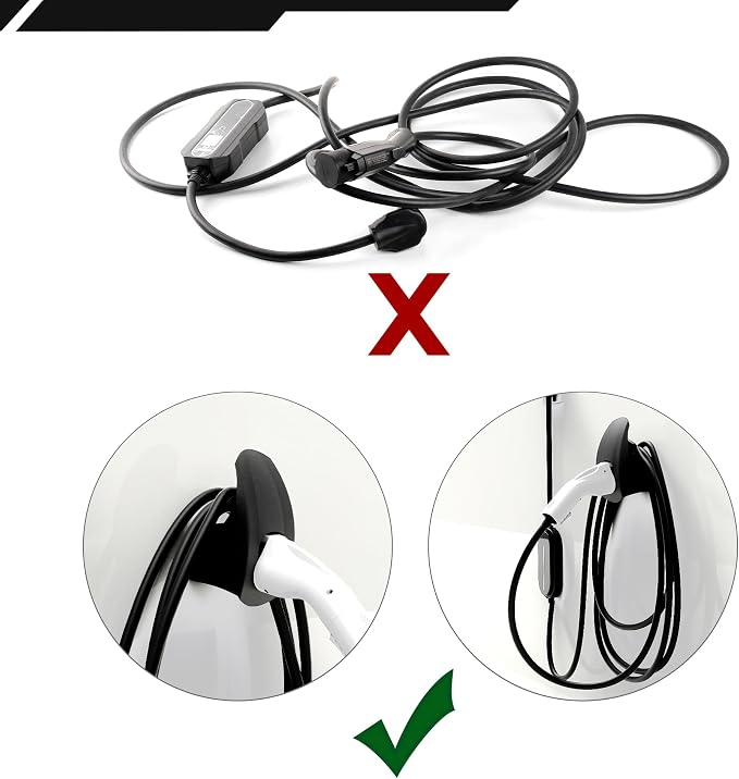 SEVEN SPARTA EV Charging Cable Holder Wall Mount for J1772 Charger, Black | Nozzle Holster, Cable Organizer for Save Garage Space, For J1772 Electric Vehicle Charging Connector