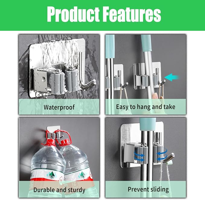 Mop and Broom Holder Hanger Wall Mount,Command Broom Holder Self Adhesive