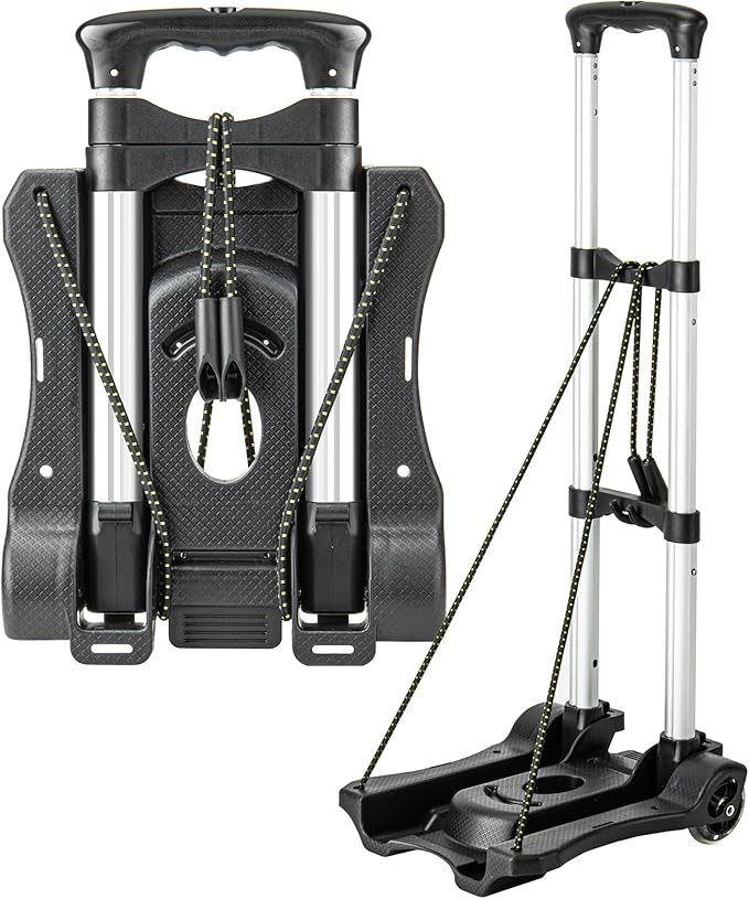 Vsaikeo Small Folding Hand Truck Dolly with 2 Wheels, Lightweight Aluminum Foldable Luggage Cart, Collapsible Cart Portable Dolly for Airport Travel Moving Use