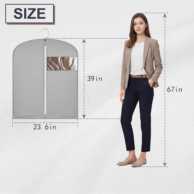 2Pcs Garment Bags Covers, 39Inch Hanging Clothes Bag, Suit Cover Bags with Clear Window for Hanging Closet Clothes Storage and Travel (2, Gray, 39 inch)