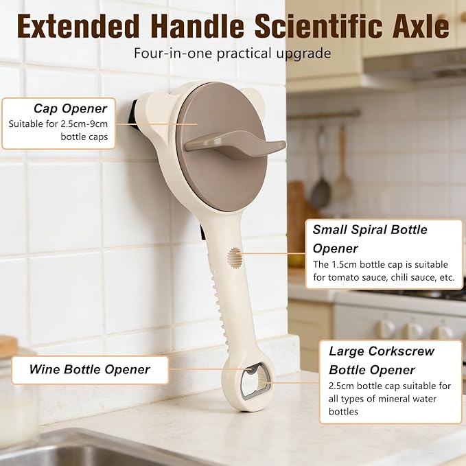 4 in 1 Multi-Purpose Jar Opener, Adjustable Stainless Steel Jar Opener, Adjustable Jar and Bottle Opener, Multi Size Lid Tool for Jars Cans Wine Bottles, Home Kitchen Helper (1pcs)