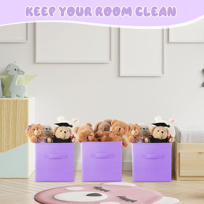 Yinder 12 Pcs Cube Storage Bin Purple 10.5''x10.5''x11'' Storage Bins for Playroom Decor Colorful Bins for Kids Foldable Baskets for Nursery Organizer Boxes Fabric Boxes