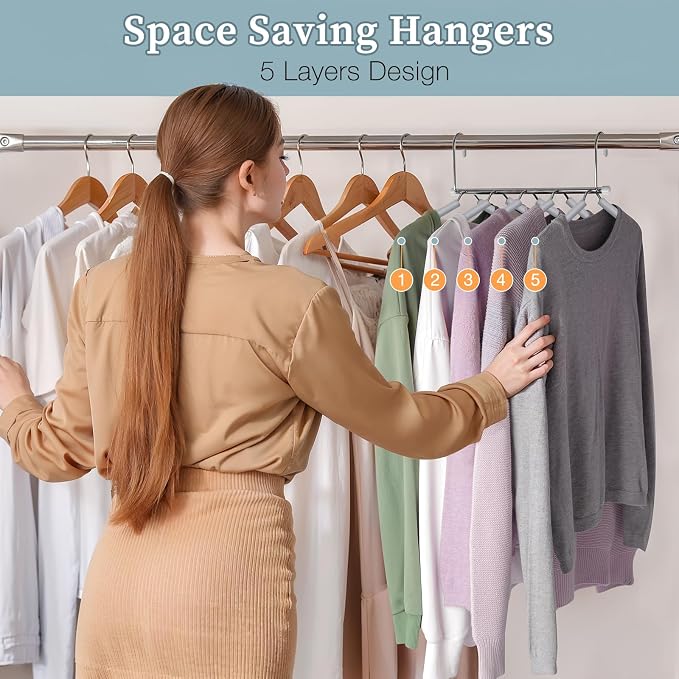 Clothes Hangers Space Saving Shirt Hangers, Non Slip Multi Shirt Organizer for Closet with Foam Padded Closet Organizers and Storage for T Shirt Short Dress Sweater Blouse Hoodie Coat Grey 4 Pack