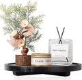Round Decorative Tray Wood Bathroom Counter Organizer Farmhouse Kitchen Decor Wooden Riser for Soap Dish, Perfume, Candle, Sponge, 11" - Black
