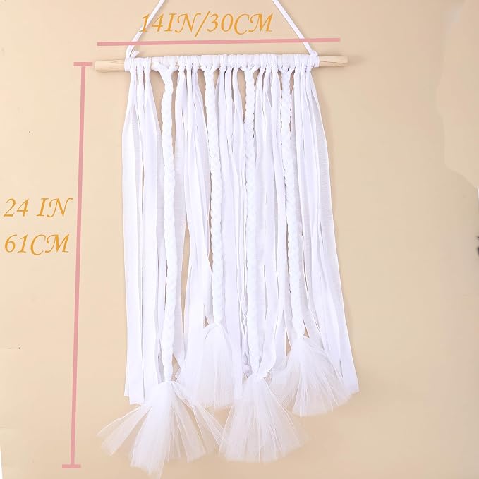 YOcity Bow Holder for Girls Hair Bows Organizer for Girls with Lace Ribbon Perfect for Baby Girl Nursery Room Decor (White)