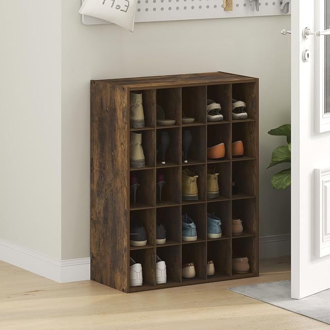 Furinno FANO 25-Cube Shoe Rack, Stackable Shoe Organizer, Amber Pine | 11.7 x 24.2 x 31.5, Shoes Storage, for Closet Entryway, Office, Garage