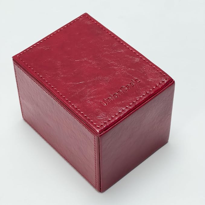 UnionBasic Square Pen Holder, Leather Pencil Cup, Desktop Caddy Stationery Organizer (Burgundy)