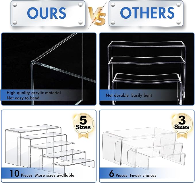 Aheroi Acrylic Risers Display Stands, Acrylic Stands for Display 10Pcs 2Set | Riser Display Shelf Clear Display Stands Set, Dessert display Shelves, Food Table Cupcake Stand Display Case(7"L~8"L~9"L)