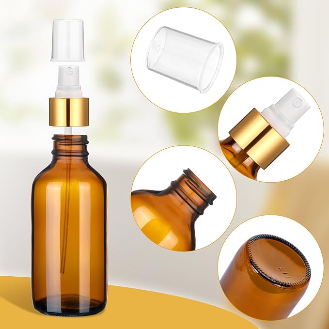 Maxcheck 50 Pieces 4oz Glass Spray Bottles for Essential Oil Small Empty Spray Mist Bottle Empty Fine Mist and Refillable Mister Refillable Liquid Containers for Perfumes, Cleaning(Amber, Gold)