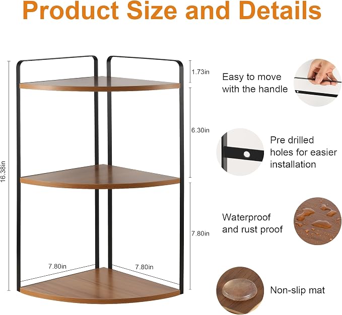 3 Tier Corner Bathroom Counter Organizer, Countertop Organizer, Makeup Organizer Countertop, Bathroom Storage Sink Shelf, Wooden and Metal Counter Shelf (Light Brown)
