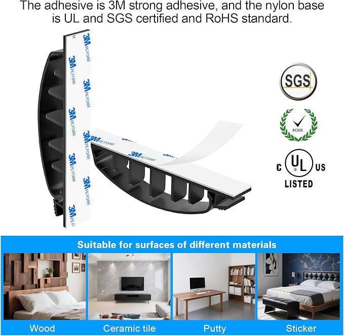 XHF 30pcs Adhesive Cable Wire Clips Black, Outdoor Cable Management Wire Organizer Cord Holder for Under Desk, Car, Wall, TV PC Ethernet Cable