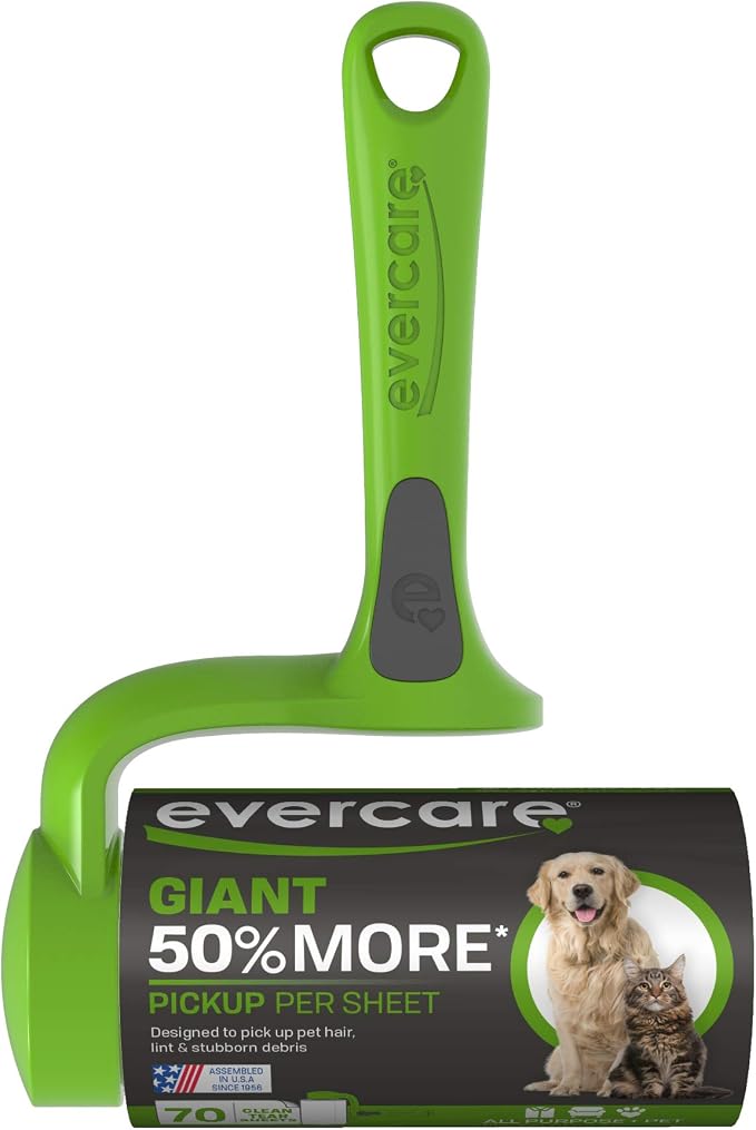 evercare Giant Pet Extreme Wide Surface Coverage Indoor Home Clothes and Furniture 70 Layer Lint Roller Pet Hair Remover with Comfortable T Grip Handle