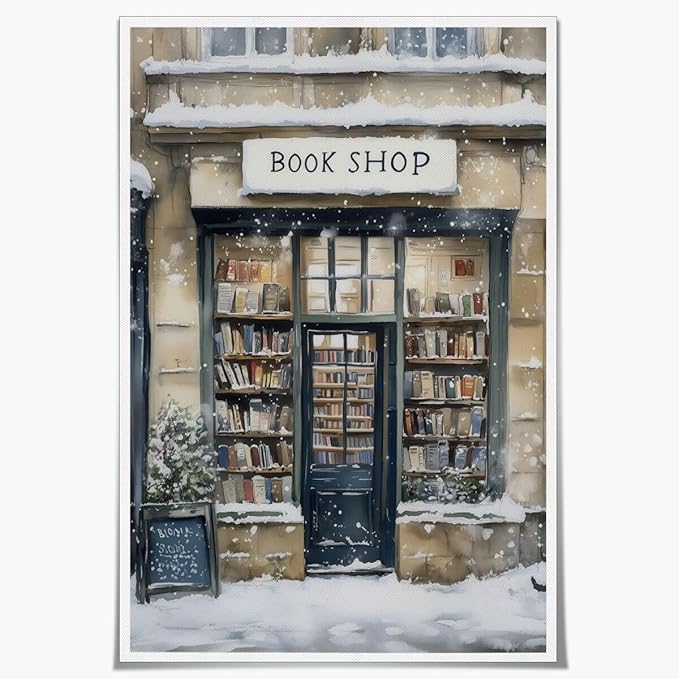Winter Snowy Bookshop Art Aesthetic Poster Canvas Wall Art Decoration Living Room Home Decor Bedroom Decoration Poster Unframed12x18inch