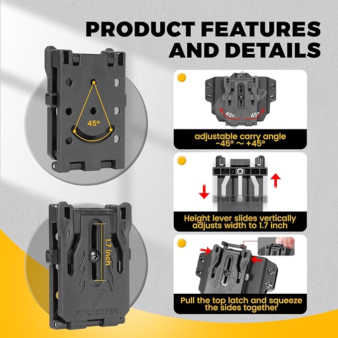 Kydex Magazine Holder,Forcenter OWB Double Magazine Pouch,Universal Magazine Holster for Glock/S&W/Ruger/Sig Sauer/Taurus/H&K/Springfield/CZ/1911 Mags