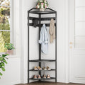 GiftGo Corner Hall Tree with Shoe Bench Entryway Coat Rack with 10 Metal Movable Hooks Freestanding Clothes Rack Shoes Shelf Organizer for Home Office Bedroom (Black)