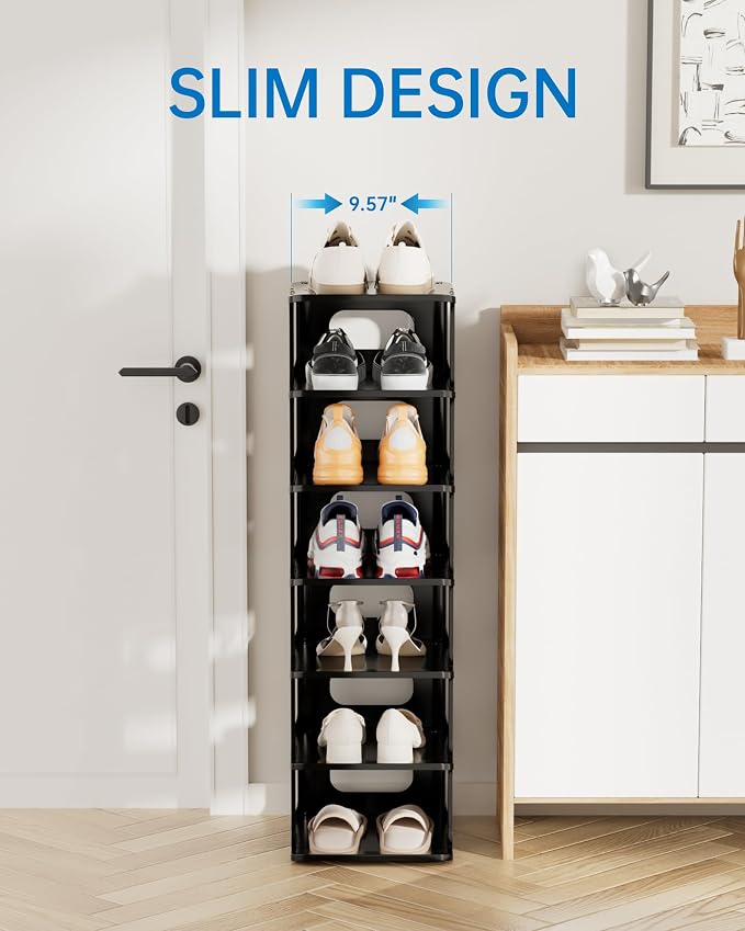 HAIXIN 14 Tier Vertical Black Shoe Rack for Front Door Entrance - Tall Shoe Organizer for Small Spaces, Closet Narrow Small Shoe Shelf Cabinet Free Standing Racks Holder Stand | Slim vertical shoe rack saves space, stackable modular design, easy to ass...