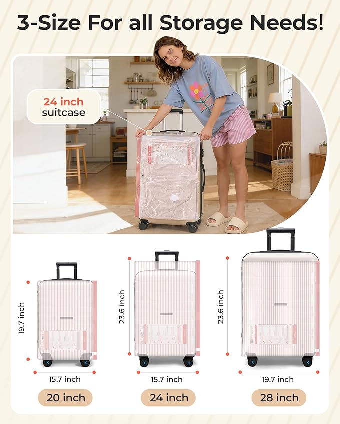 BAGSMART Vacuum Bags for Travel with Rechargeable Air Pump, Portable Space Saver Bags for Travel & Home, Vacuum Compression Seal Bag for Clothing, Blanket, 18 Pack-Pink