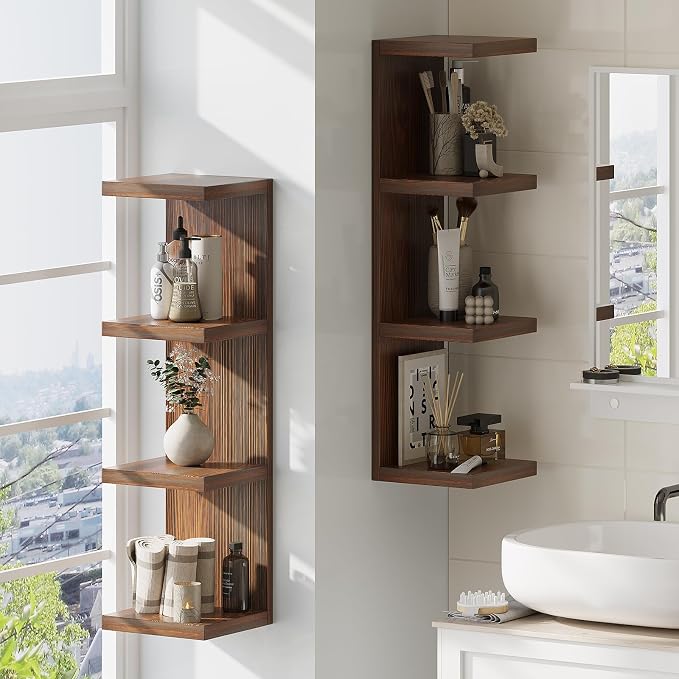 LitaEther 4 Tiered Wood Wall Shelf Units,Lack Floating Shelves,Rustic Bookshelf for Home, Bedroom, Living Room