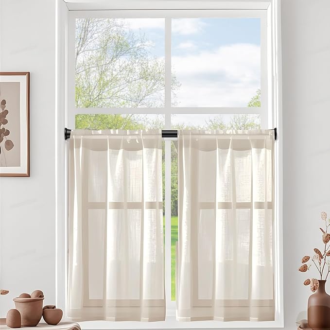 1 Pack Spring Tension Curtain Rods 24-46 Inches, Spring Loaded Curtain Rods No Drilling, Adjustable Expandable Tension Rod for Window Doorway Kitchen Curtain Bedroom Closet, Black