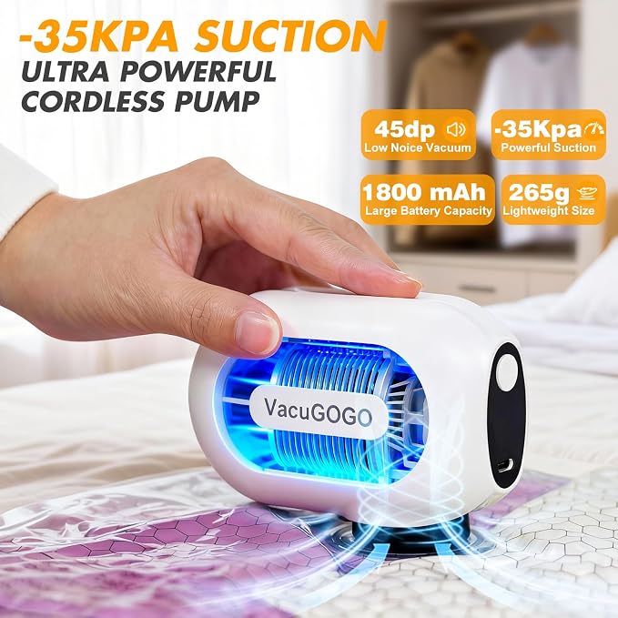 Vacuum Bags for Travel with Rechargeable Pump, 9 Pack Compression Packing Bags with 35KPA Electric Pump, 80% Space Saver for Clothes, Vacuum Seal Bags fo Carry-on Luggage Suitcase