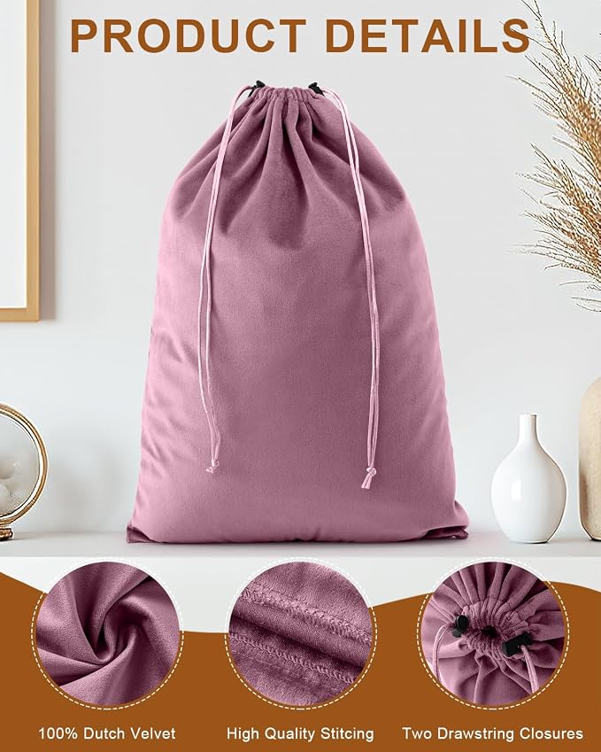 4 Pcs Shoe Bags for Travel, Dust Velvet Bags, Parfait Pink, 17.3x12.6 Inch | Washable & Reusable Travel Shoe Bags, Dustproof Shoe Bags with Drawstring Closure, Suitable for Travel, Home Storage