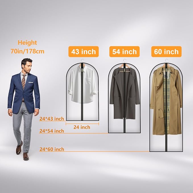 Travel Garment Suit Bag for Hanging Clothes 43", Suit bags for Closet Storage with Pockets Gusseted Garment bag for Men Suits Shirts Tuxedos Dresses Coats, Suit Cover Bags With Handles and Zipper