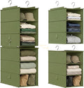 Extra Deep Hanging Closet Organizers and Storage, 2 Pack 3-Shelf | Separable Hanging Shelves with Linen Texture, Foldable & Space-Saving, For Clothes, Handbags, Hats, Closet, Dorm, RV, Green