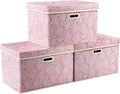 PRANDOM Larger Collapsible Storage Boxes with Lids Fabric Decorative Bins Cubes Organizer Containers Baskets Handles Divider for Bedroom Closet Living Room Pink 17.7x11.8x11.8 Inch 3 Pack