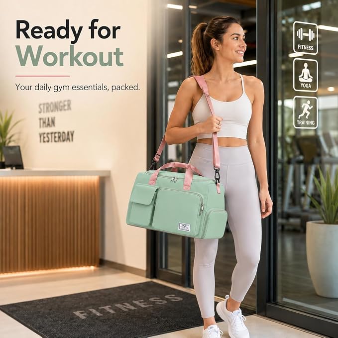 FIORETTO Women's Gym Duffle Bag with Shoes Compartment, 30L Capacity, Ideal for Travel, Gym, Sports, Duffel, Weekender