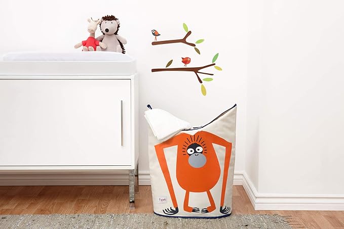 3 Sprouts Baby Laundry Basket for Nursery - Hamper with Handles/Lid, Large Storage Basket, Toy Bin, Room Decor - Kids Hamper, Baby Clothes Storage Organizer, Orangutan