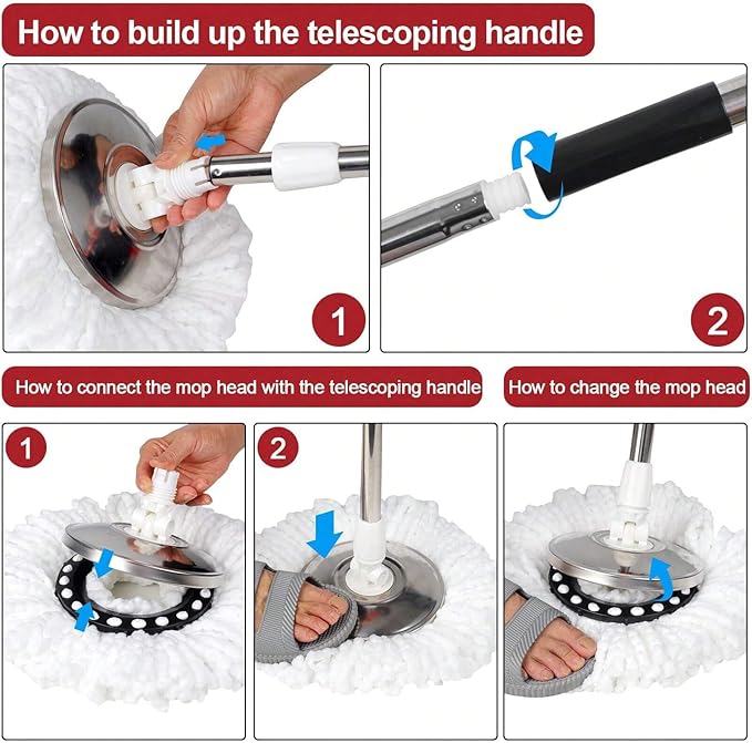 360° Spin Mop & Bucket System – 20QT Floor Cleaning Set with 3 Microfiber Mop Heads & 61" Adjustable Stainless Steel Handle for Effortless, Streak-Free Cleaning
