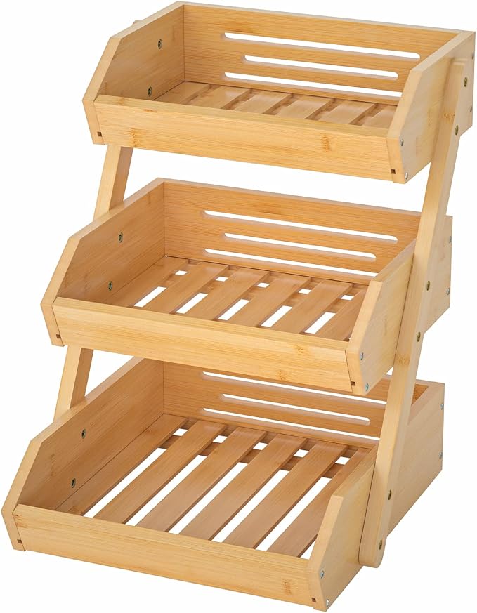 G.a HOMEFAVOR Bamboo Fruit Basket, Fruit Organizer for Kitchen Counter, Vegetable Storage Stand, 15 mm Thickness (Self-assembly)