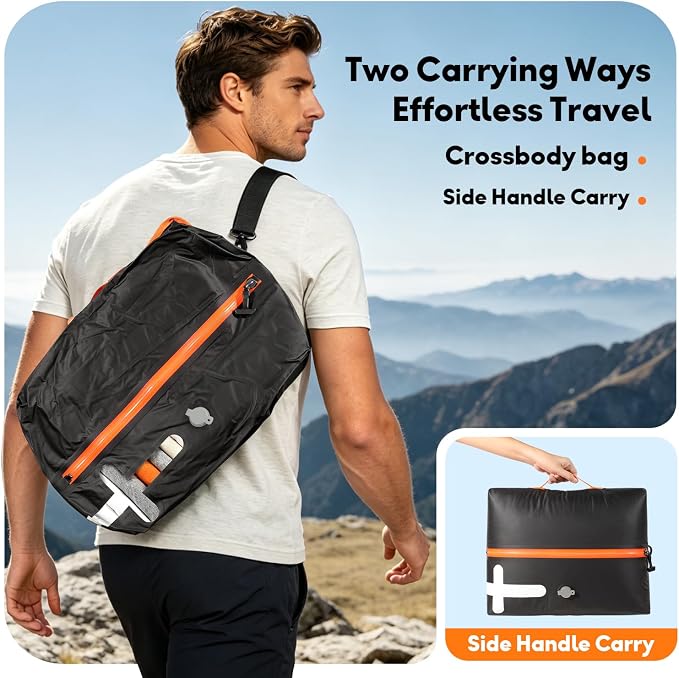 Travel Vacuum Bags with Shoulder Strap – IP67 Waterproof Vacuum Seal Reusable 22L Carry-On Compression Bags for Clothes, Suitcase & Luggage(1-Pack,Black)